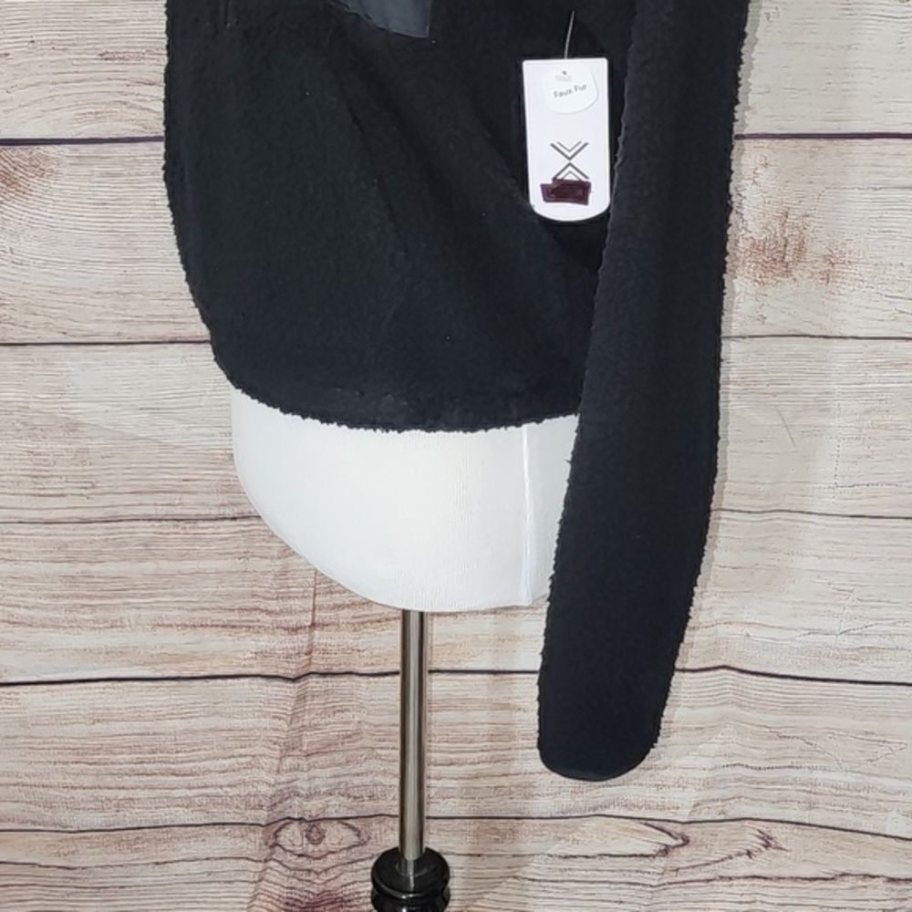 NWT Xersion Faux Fur‎ Black Half Zip Sweatshirt Size X-Small - Picture 8 of 14